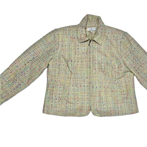 Coldwater Creek Rainbow Tweed Jacket Colorful Zip Up Light Coat Cute 14 Petite - Picture 1 of 8